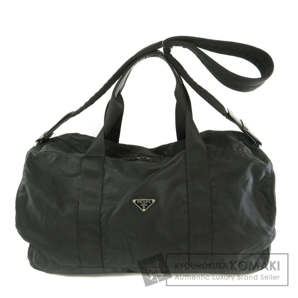Prada Tessuto 2Way Boston Duffle Bag black construction webbed handles